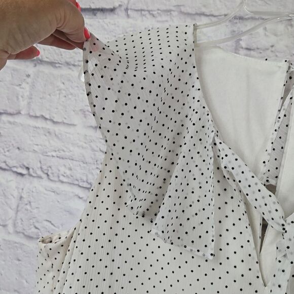 Calvin Klein White Dot-Print Babydoll Dress Ruffle Bow Tie Flutter Sleeve Formal - Picture 7 of 16